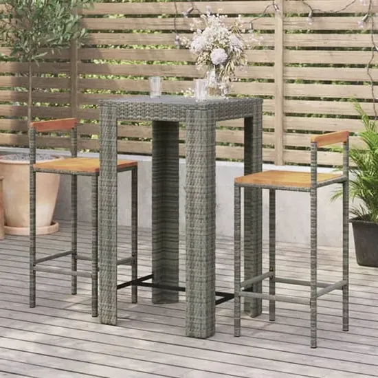 Quest 3 Piece Garden Bar Set - Grey, Poly Rattan image
