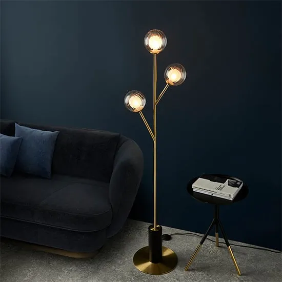 Quincy 3-Light Floor Lamp - Satin Brass, Glass