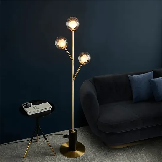 Quincy 3-Light Glass Shade Floor Lamp - Satin Brass product