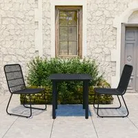 Quincy 3-Piece Round Dining Set - Black, Rattan & Glass alternate view