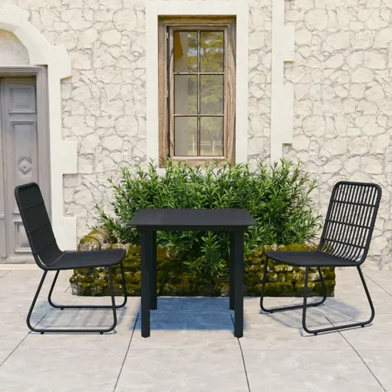 Quincy 3-Piece Round Dining Set - Black, Rattan & Glass product