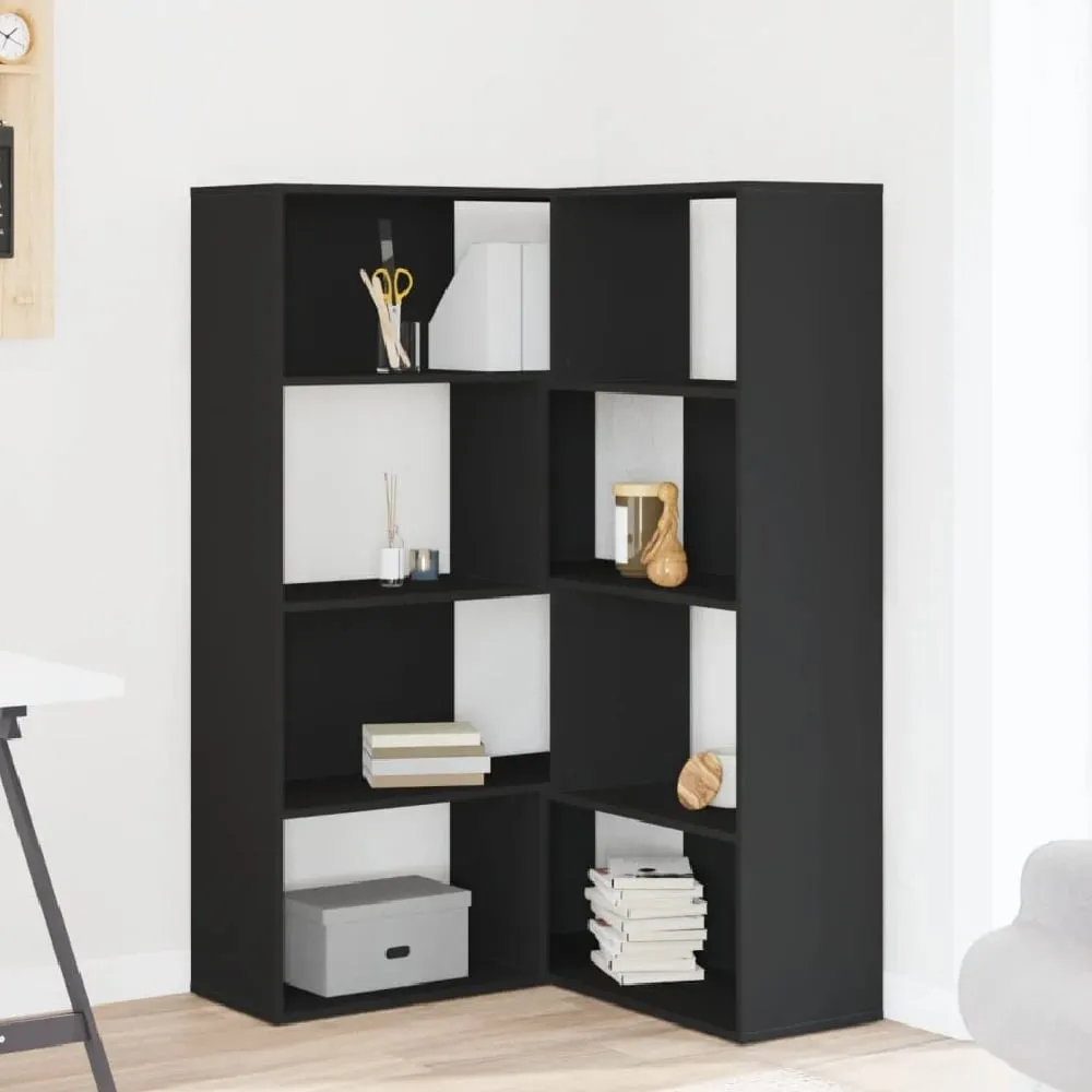 Quincy Corner Bookcase with 8 Shelves - Black, Engineered Wood