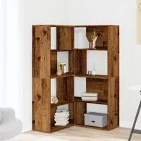 Quincy Corner Bookcase with 8 Shelves - Brown Oak, Engineered Wood