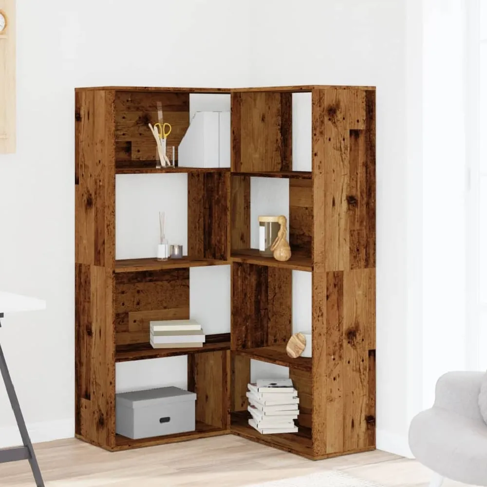 Quincy Corner Bookcase with 8 Shelves - Brown Oak, Engineered Wood