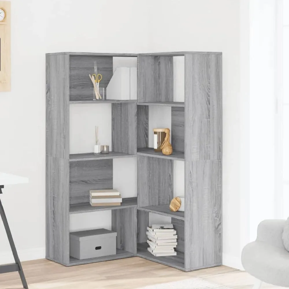 Quincy Corner Bookcase with 8 Shelves - Grey, Engineered Wood