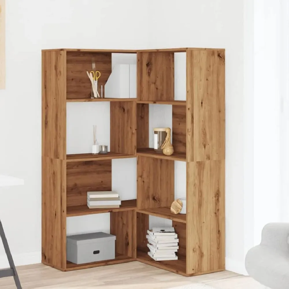 Quincy Corner Bookcase with 8 Shelves - Oak, Engineered Wood