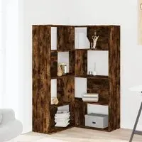 Quincy Corner Bookcase with 8 Shelves - Smoked Oak, Engineered Wood