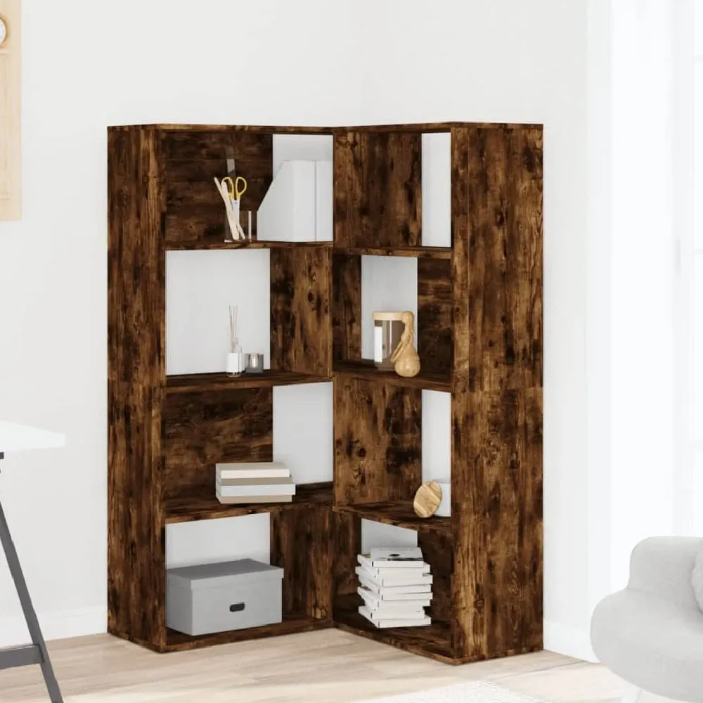 Quincy Corner Bookcase with 8 Shelves - Smoked Oak, Engineered Wood