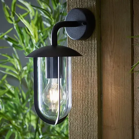 Quinn Outdoor Wall Light - Textured Black, Clear Glass image