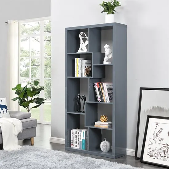 Quinto High Gloss Shelving Unit - Grey, MDF image