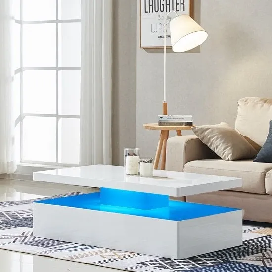 Quinton Coffee Table with LED - White, High Gloss