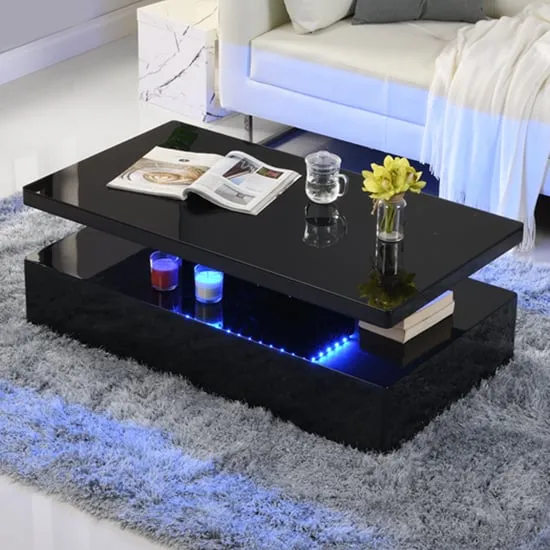 Quinton Glass Top Coffee Table with LED - Black, High Gloss