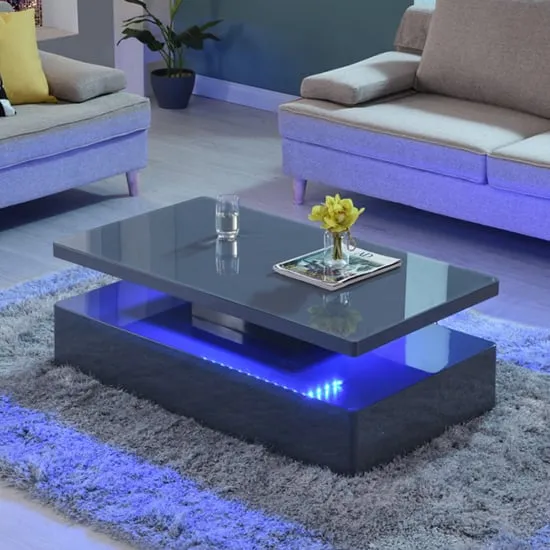 Quinton Glass Top Coffee Table with LED - Grey, High Gloss