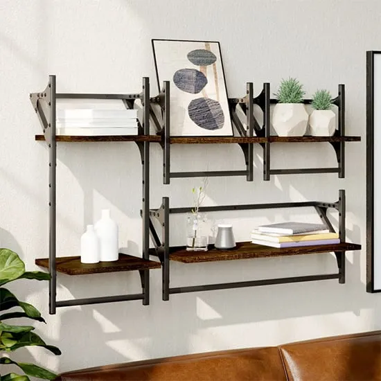 Quito 4 Piece Wall Shelf Set - Brown, Oak