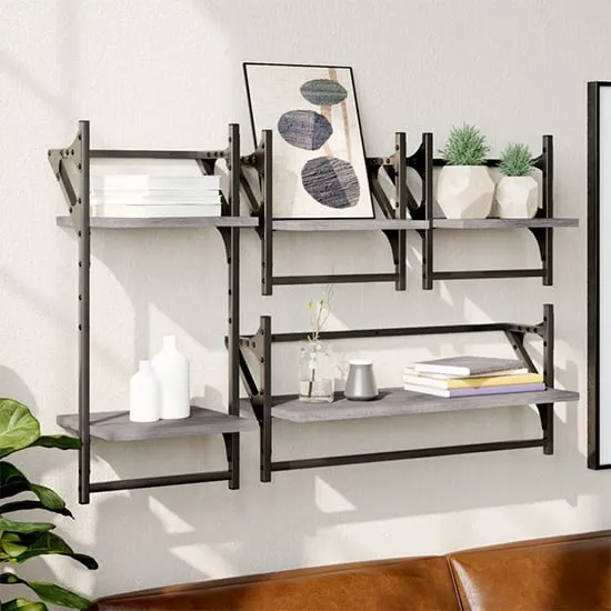 Quito 4 Piece Wall Shelf Set - Grey, Oak
