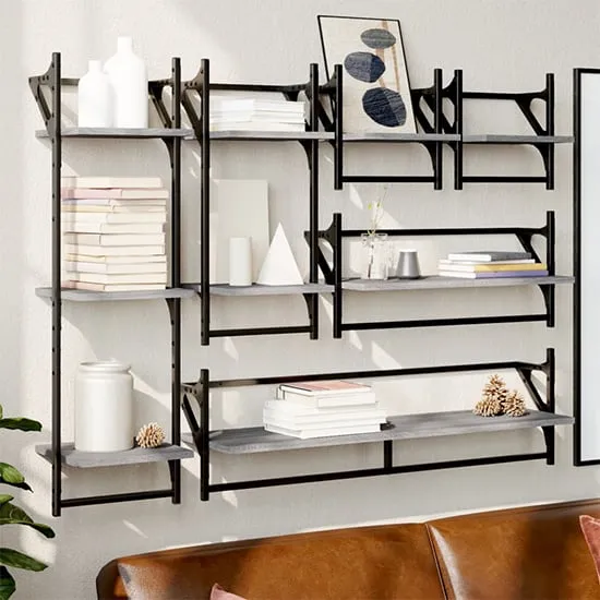 Quito 6 Piece Wall Shelf Set - Grey, Oak