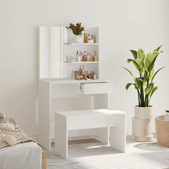 Quito Dressing Table Set with Mirror - White, Engineered Wood product