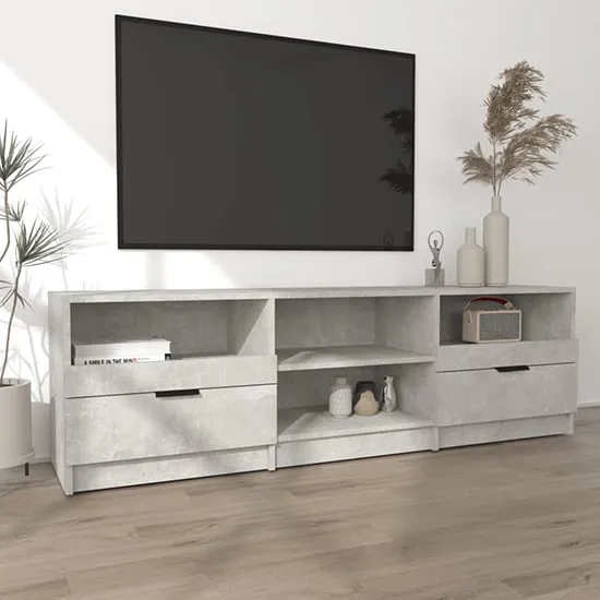Qusay TV Stand with 2 Drawers - Concrete Effect, Engineered Wood