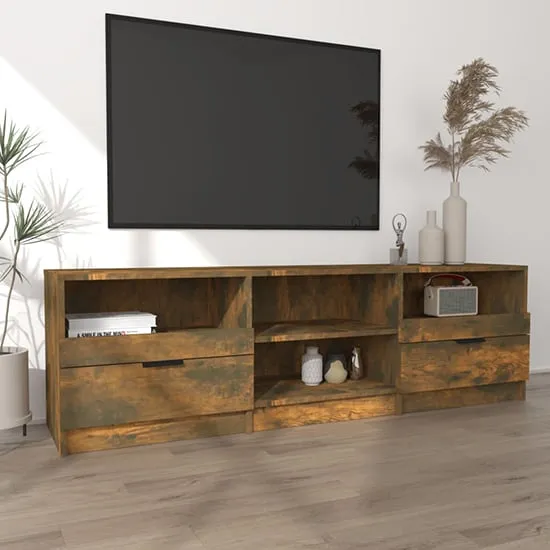 Qusay TV Stand with 2 Drawers - Smoked Oak, Engineered Wood