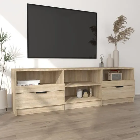 Qusay TV Stand with 2 Drawers - Sonoma Oak, Engineered Wood