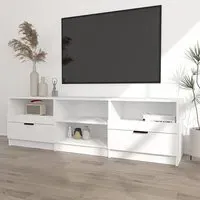 Qusay TV Stand with 2 Drawers - White, Engineered Wood
