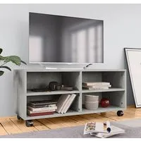 Qusay TV Stand with Castors - Concrete Effect, Engineered Wood