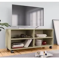 Qusay TV Stand with Castors - Sonoma Oak, Engineered Wood