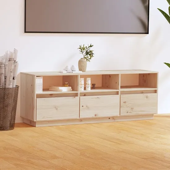 Qwara TV Stand with 3 Drawers - Natural, Pine Wood