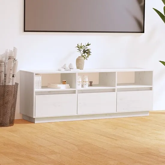 Qwara TV Stand with 3 Drawers - White, Pine Wood