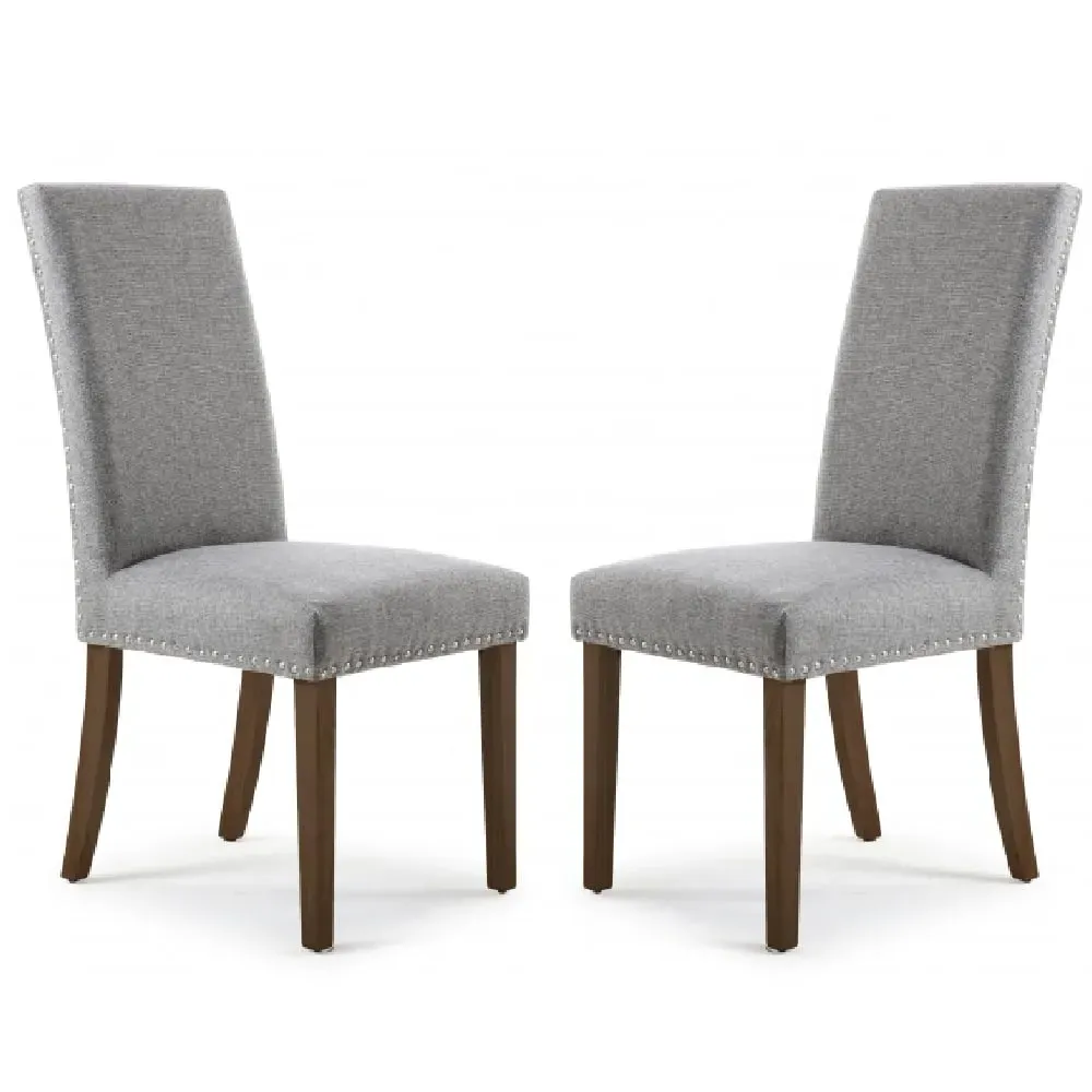 Rabat Dining Chairs with Stud Detail - Silver Grey, Walnut image