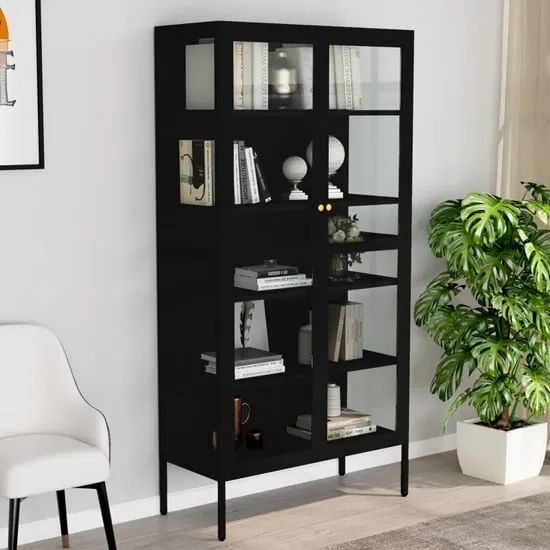 Rabia Steel Display Cabinet with Glass Doors - Black image