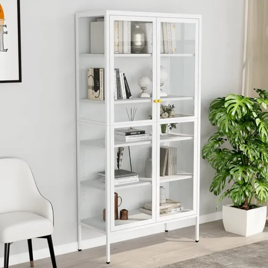 Rabia Steel Display Cabinet with Glass Doors - White