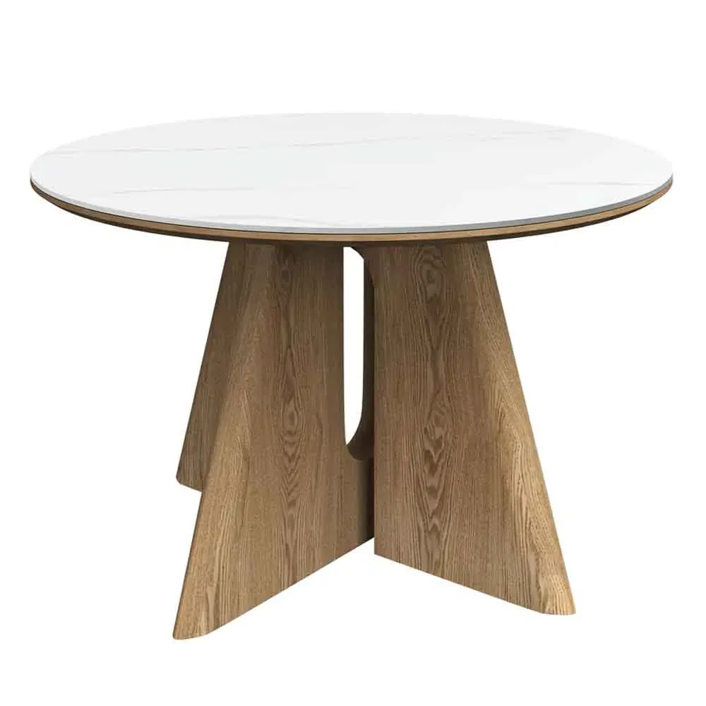 Raevo Round Dining Table - White Marble-Effect, Ceramic product