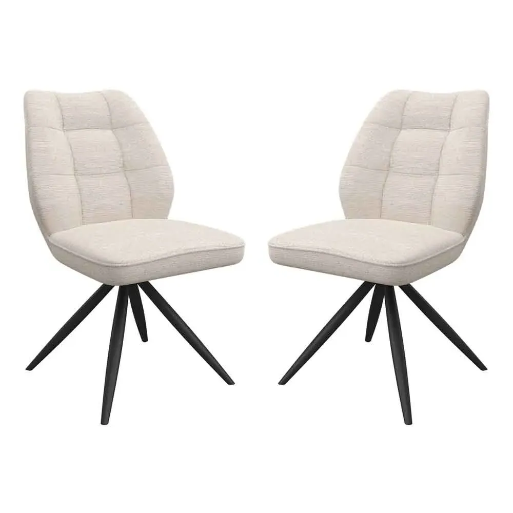 Raevo Swivel Dining Chairs with Metal Legs, Pair - Ivory, Fabric product