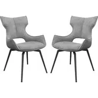 Rafael Swivel Dining Chairs In Pair - Grey, Fabric