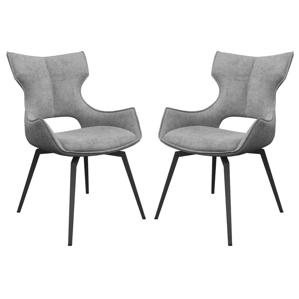 Rafael Swivel Dining Chairs In Pair - Grey, Fabric image