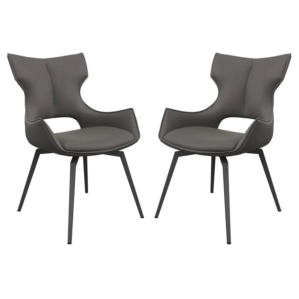 Rafael Swivel Dining Chairs in Pair - Grey, Leather