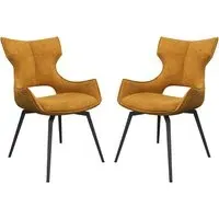 Rafael Swivel Dining Chairs In Pair - Mustard, Fabric