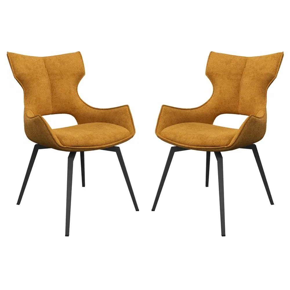 Rafael Swivel Dining Chairs In Pair - Mustard, Fabric