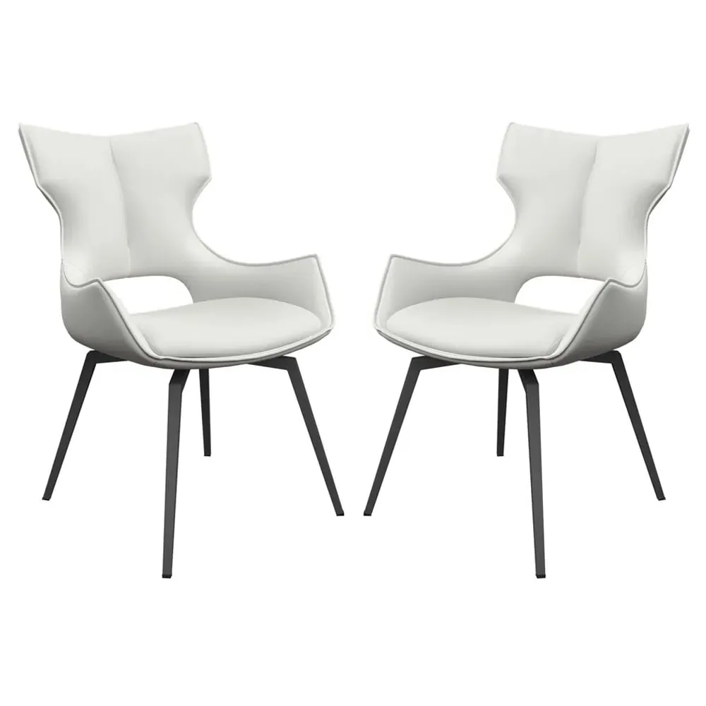 Rafael Swivel Dining Chairs Pair - White, Leather image