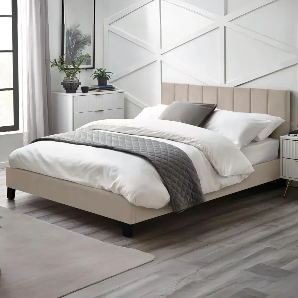 Ragina King Size Bed Frame - Cream, Velvet product