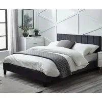 Ragina King Size Bed - Grey, Velvet