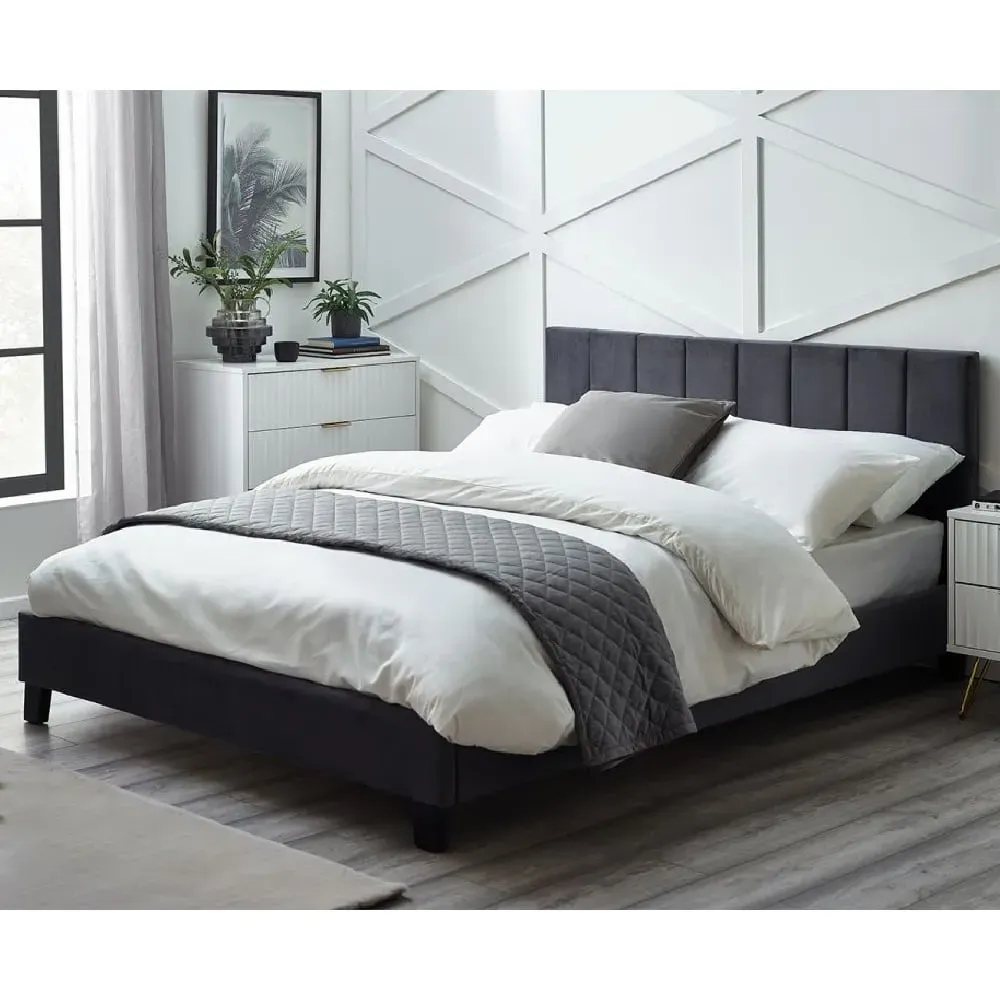 Ragina Single Bed - Grey, Velvet image
