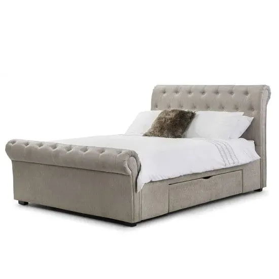 Rahela King Size Bed with 2 Drawers - Mink, Chenille