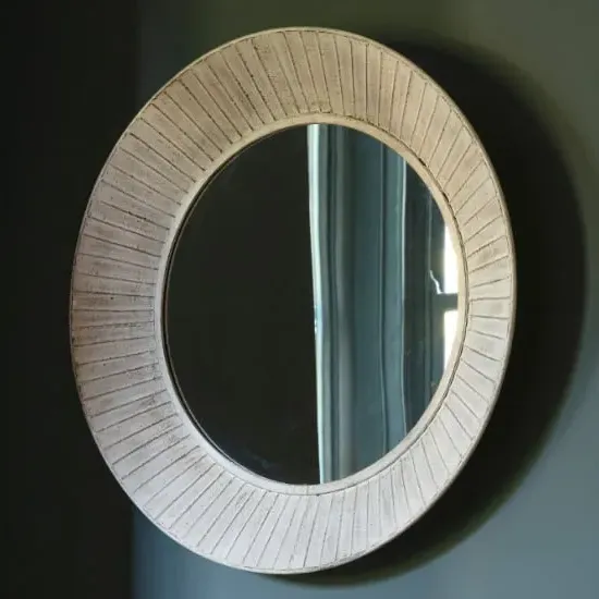 Raiola Round Wall Mirror - Distressed Cream image