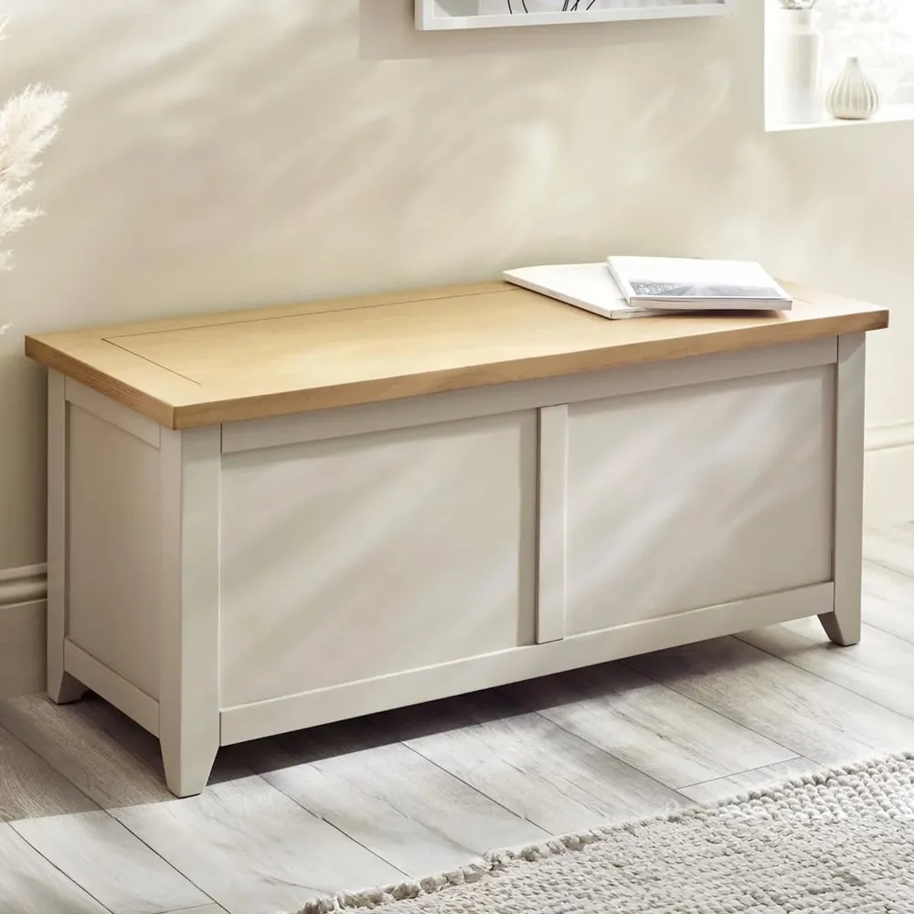 Raisie Storage Box with Hinged Lid - Cream, Wood product
