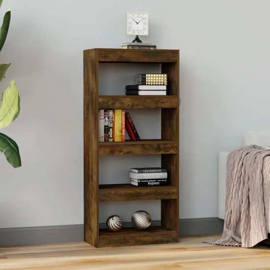 Raivos Bookshelf Room Divider - Smoked Oak, Engineered Wood