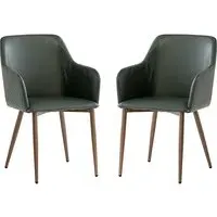 Ralph Dining Chairs In Pair - Dark Green, Faux Leather