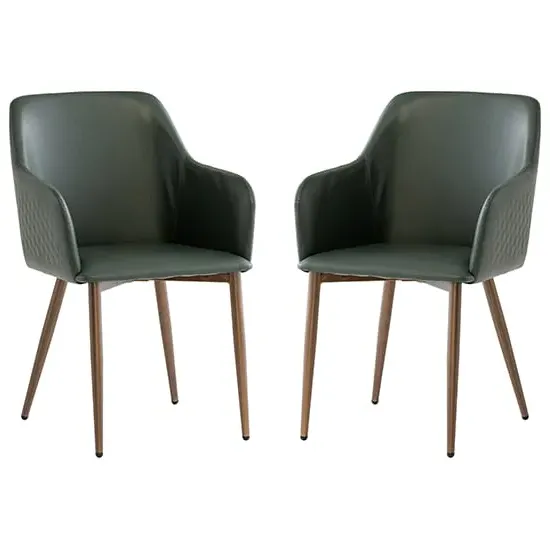 Ralph Dining Chairs In Pair - Dark Green, Faux Leather image