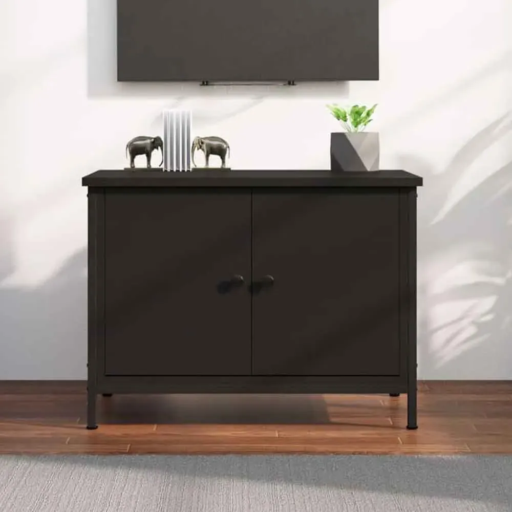 Ramona TV Stand with 2 Doors - Black, Engineered Wood product